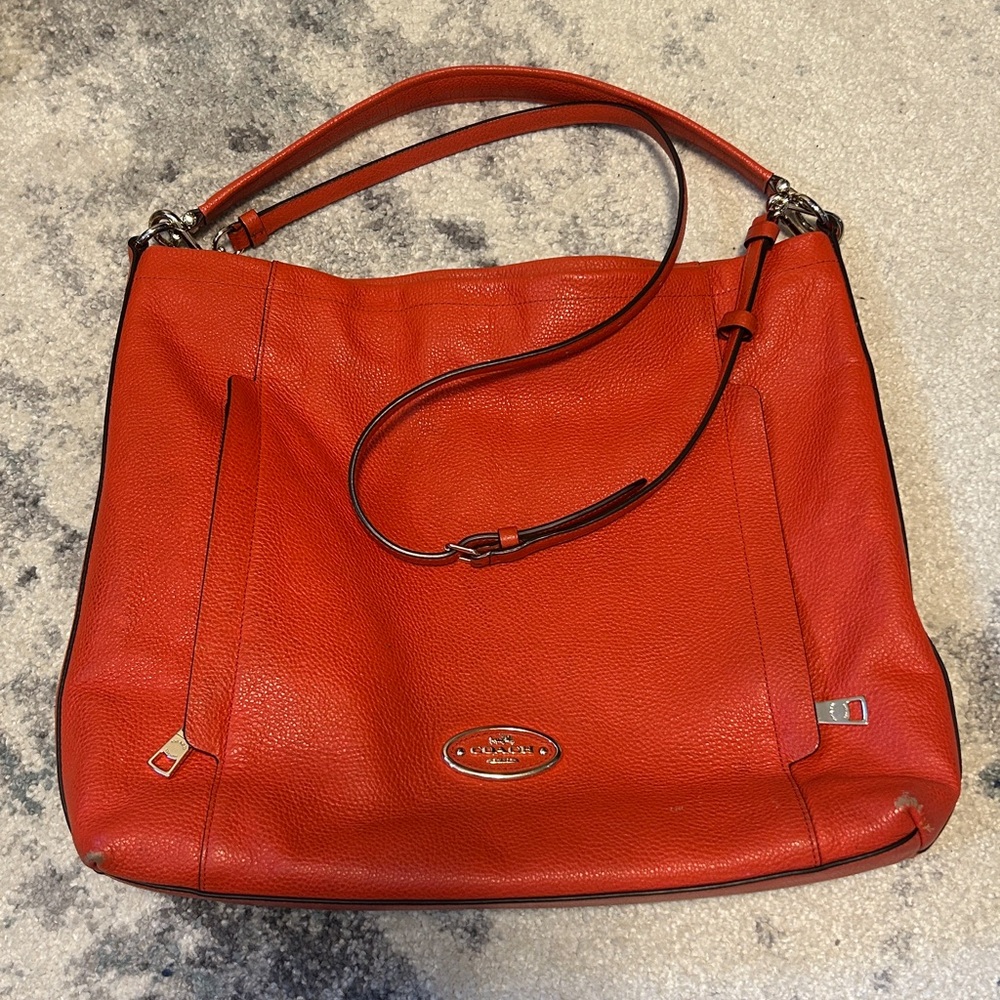 Coach Scout Hobo Slim Crossbody Shoulder Handbag Orange Pebble Leather Bag